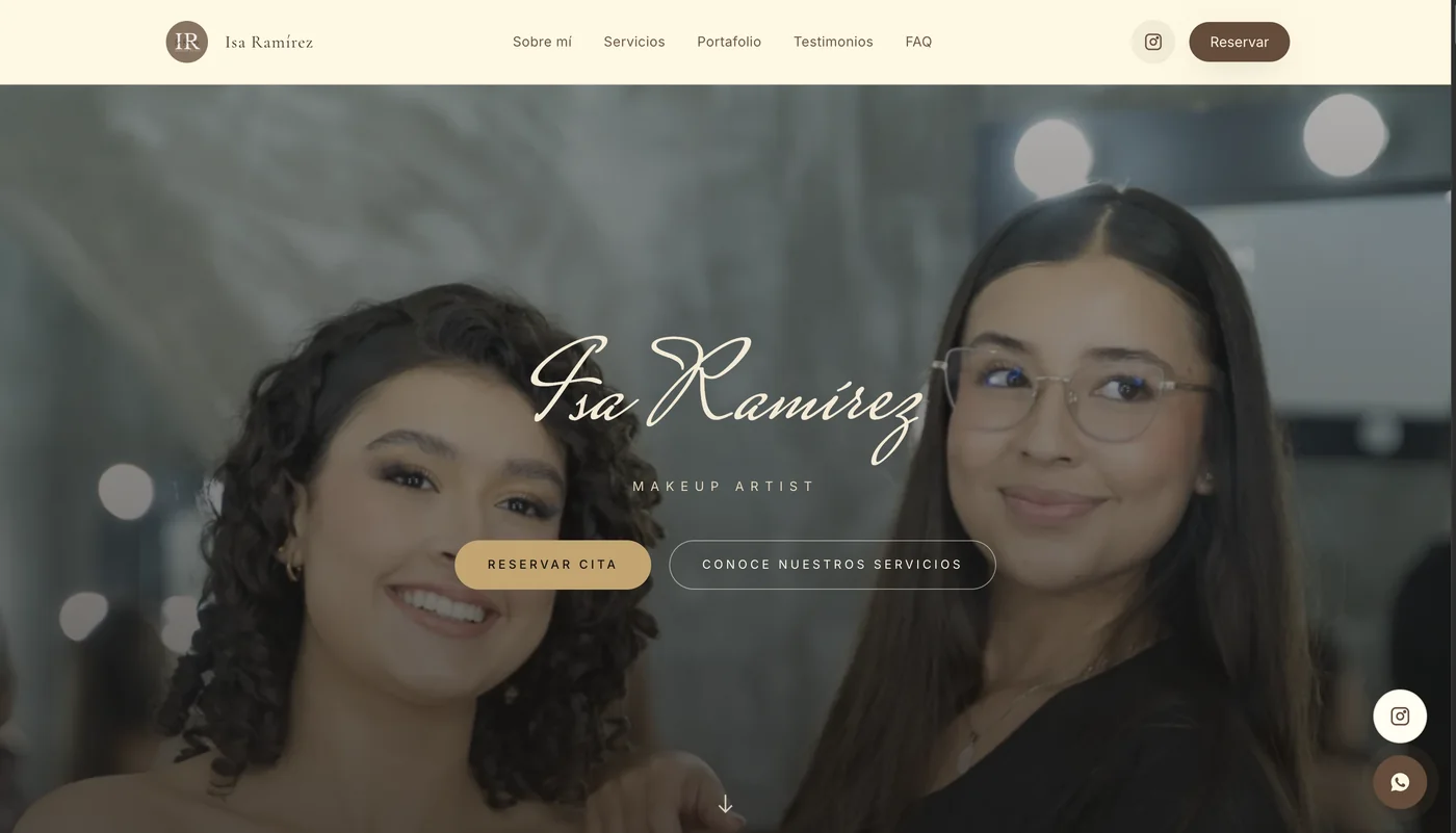 Sitio web de Isa Ramírez Makeup, maquilladora, vista de escritorio