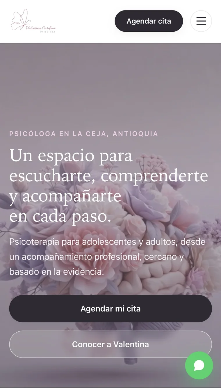 Sitio web de la psicóloga Valentina Cardona en el celular